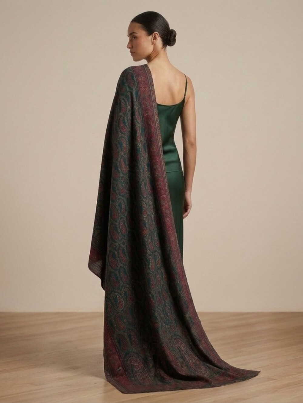 Ahujasons Wool Blend Kanni Paisley Shawl Wrap Boho Academia Rich Jewel Tones NWT